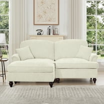 Newest Elegant Large Two Seater Modular L Shaped Sofa Couch, Flared Arms, Removable Ruffles Pleats Skirts, Spindle Legs,Comfy Chenille Loveseat Sofa, Movable Ottoman,Beige White
