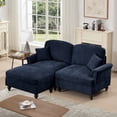 thumbnail image 1 of Newest Elegant Large Two Seater Modular L Shaped Sofa Couch,Flared Arms,Removable Ruffles Pleats Skirts,Spindle Legs, Comfy Chenille Loveseat Sofa,Movable Ottoman,Blue, 1 of 17