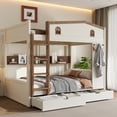 thumbnail image 1 of Newest Family Size for Large Families & Shared Rooms Organized Living Solid Wood Queen over Queen Bunk Bed with Storage Drawers and Shelves, Beige and Natural, 1 of 11