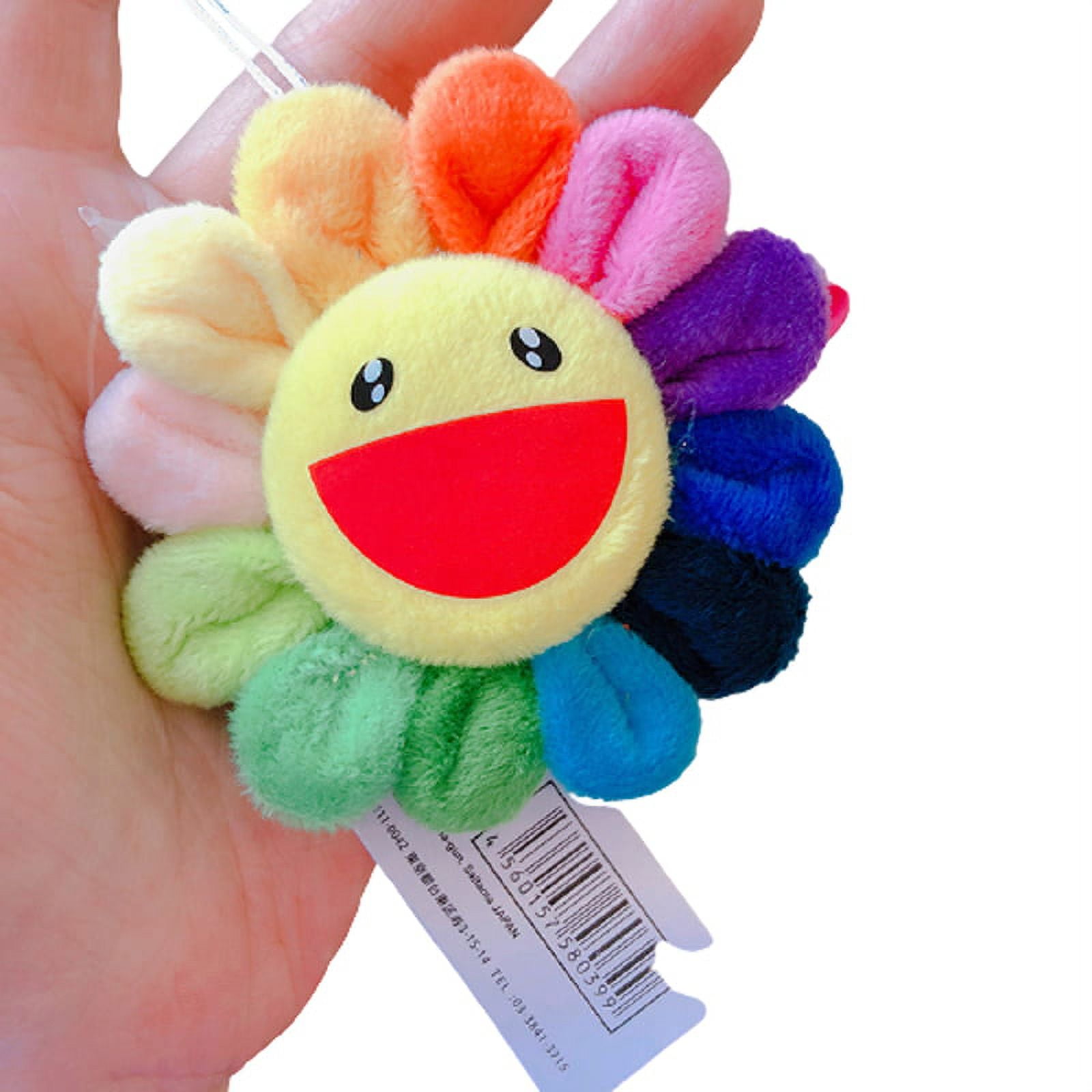  SaveALL Murakami classic rainbow color fake sunflowers keychain  brooch pin kitchen wall decor plush toy cute smile great for decoration