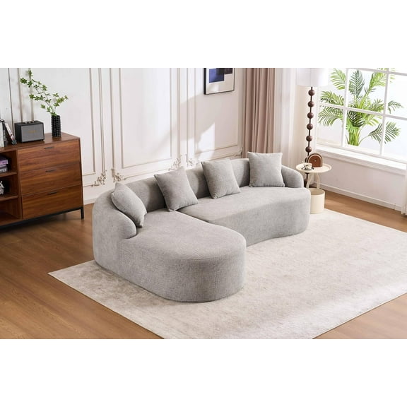 Newest Full Compression Sponge L-Shape Sectional Sofa with Curved Chaise, Gray Modular Chenille Couch, 30D High-Density for Apartment Living Room.900 lbs.