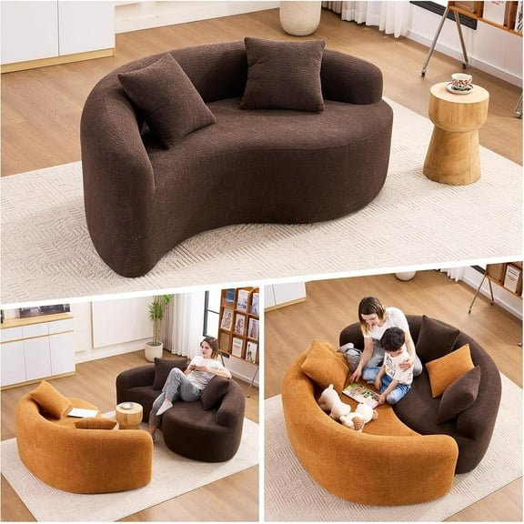 Newest Full Compression Sponge Loveseat, S-Curved Dual-Depth Sofa, Brown Chenille Modular For Small Spaces & Meditation, 400 Lbs 66.9"L