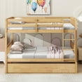 thumbnail image 1 of Newest Full Over Full Bunk Bed with Twin Trundle, Convertible to 2 Full Size Beds, Solid Rubber Wood Construction with Ladder & Guardrails, White Oak Finish for Large Families & Guest Rooms, 1 of 10