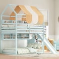 thumbnail image 1 of Newest Full Size Bunk Bed Solid Wood for Bedroom with Canopy, Slide and Bookshelves, Light Green, 1 of 13