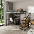 thumbnail image 1 of Newest Full-Size Loft Bed w/Desk & Wardrobe - Heavy Metal Frame, Built-In Staircase, Storage Rack & Shelves - Gaming Bed for Adults/Teens - Computer Desk w/USB & Outlet, 1 of 9