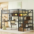 thumbnail image 1 of Newest Full Size Loft Bed with LED LightCharge Station, Metal Loft Bed with Desk , Staircase, Loft bed with WardrobeBlack, 1 of 9