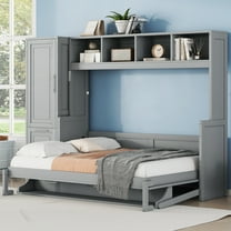 Newest Full Size Murphy Bed Wall Bed with Closet , Drawers,Gray