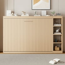 Newest Full Size Murphy Bed with Bookshelf, Natural