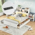 thumbnail image 1 of Newest Full Size Storage Platform Bed with Pull Out Shelves, Twin Size Trundle and 2 Drawers, White, 1 of 11