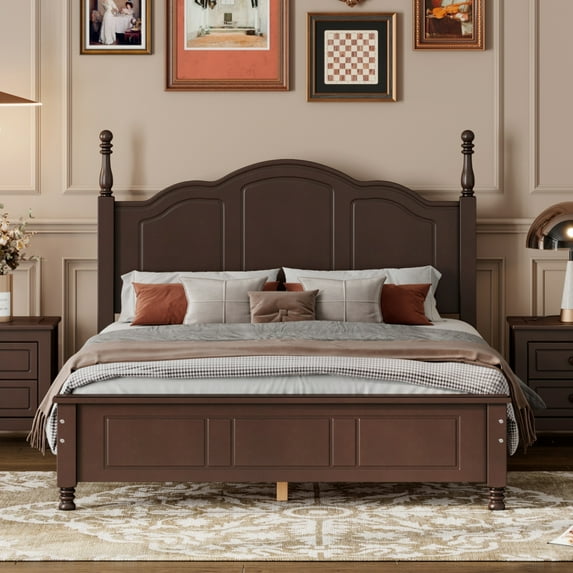 Newest Full Size Wood Platform Bed Frame,Retro Style Platform Bed with Wooden Slat Support,Dark Walnut