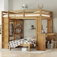 thumbnail image 1 of Newest Full XL/Full over Twin Bunk Bed with Dismountable Lower Bed , Desk, Solid Wood Bunk Beds Frame with Built-in Shelves , Wardrobe, Can be Converted into Loft Bed, Natural, 1 of 9
