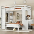 thumbnail image 1 of Newest Full XL/Full over Twin Bunk Bed with Dismountable Lower Bed , Desk, Solid Wood Bunk Beds Frame with Built-in Shelves , Wardrobe, Can be Converted into Loft Bed, White, 1 of 9