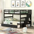 thumbnail image 1 of Newest Full over Full Bunk Bed with Storage Staircase & Drawer, Classic Solid Wood Frame with Guardrail,Espresso, 1 of 12