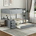 thumbnail image 1 of Newest Full over Full Bunk Bed with Trundle & Desk, Classic Solid Wood Frame with Storage Drawers and USB, Gray, 1 of 13