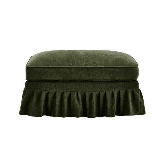 Newest Green Chenille Ottoman with Detachable Ruffles Skirt, 2-in-1 Modern Footrest & Modular Stool
