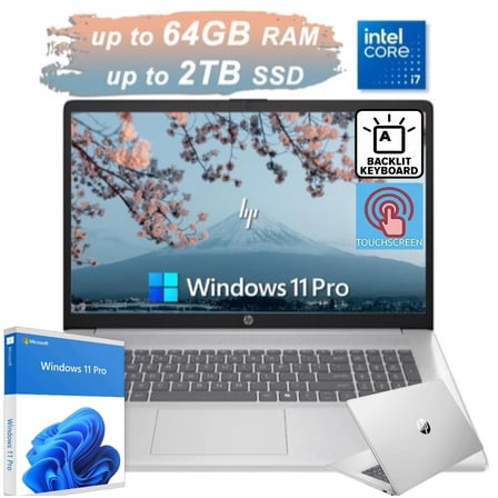 Newest HP 17.3" HD Touchscreen Laptop,Intel Core i7-1355U,64GB RAM,1TB SSD,Intel Iris Xe Graphics,Backlit Keyboard,Webcam,HDMI,Wi-Fi ,Bluetooth , Windows 11 Pro,Silver