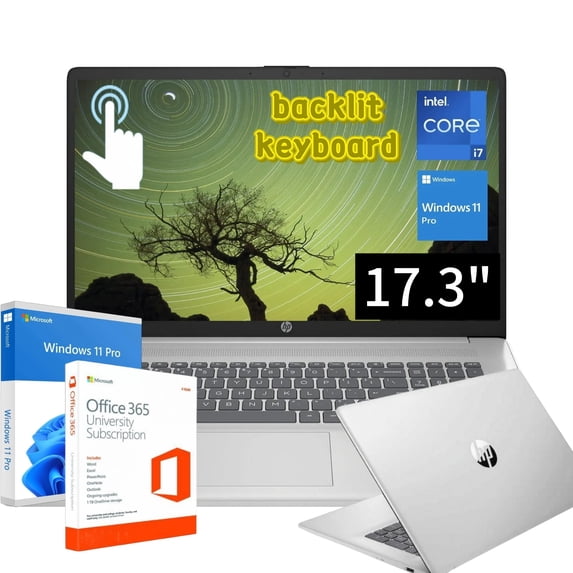 Newest HP 17 Laptop,17.3" HD Touchscreen Laptop,Intel Core i7-1355U 10 Cores,64GB RAM,2TB SSD,Intel Iris Xe Graphics,Webcam,HDMI,Wi-Fi 5 ,Bluetooth 5, Windows 11 Pro,Silver