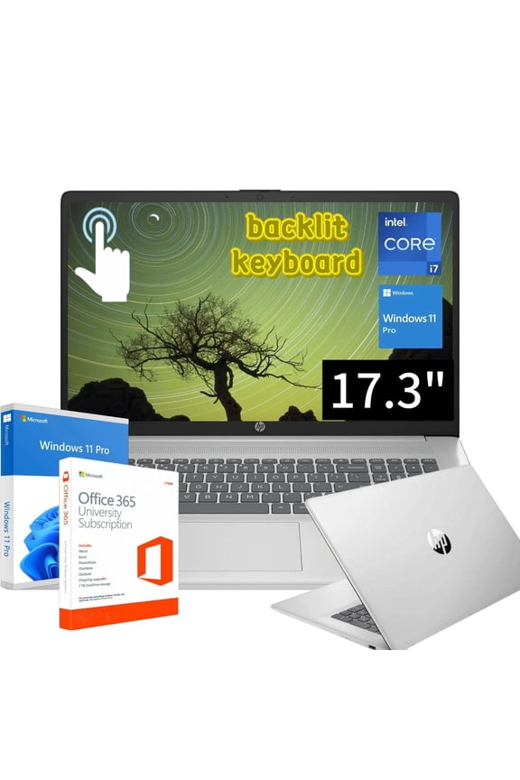 Newest HP 17 Laptop,17.3" HD Touchscreen Laptop,Intel Core i7-1355U 10 Cores,Intel Iris Xe Graphics,Webcam,HDMI,Wi-Fi 5 ,Bluetooth 5, Windows 11 Pro,Silver