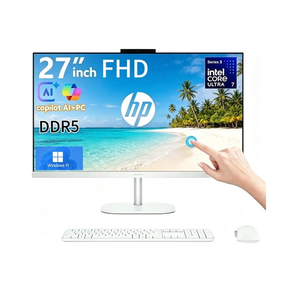 Newest HP OmniStudio 27" FHD Touchscreen All-in-One Desktop Computer, Intel 8-Core Ultra 7 355 Processor, 16GB DDR5 RAM 512GB Storage , Wireless Keyboard & Mouse, Windows 11 Home, White