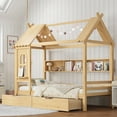 thumbnail image 1 of Newest House Kids Playhouse Twin Size Platform Bed with Storage Drawers and Shelves, Solid Wood Whimsical Design,Natural, 1 of 4