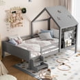 thumbnail image 1 of Newest House with Star Roof Kids Playful & Creative Full Size Platform Bed with Bookcase and Blackboard,Gray, 1 of 12