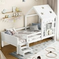 thumbnail image 1 of Newest House with Star Roof Kids Playful & Creative Twin Size Platform Bed with Bookcase and Blackboard, White, 1 of 10