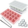 thumbnail image 1 of 3 Pieces Ice Cube Mold, Silicone Ice Cube Tray XL With Lid, Stackable And Dishwasher Safe Ice Cube Molds, For Beer,Wine And Baby Snack Included (3 Color, Set Of 3(18 Ice Cubes)), 1 of 8