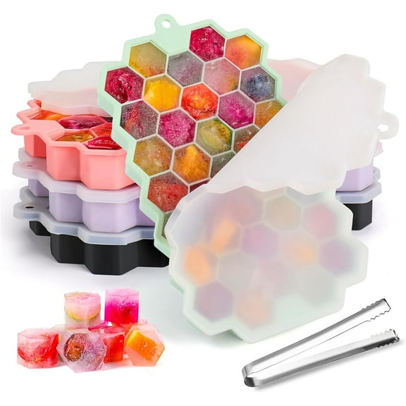 3 Pieces Ice Cube Mold, Silicone Ice Cube Tray XL With Lid, Stackable And Dishwasher Safe Ice Cube Molds, For Beer,Wine And Baby Snack Included (3 Color, Set Of 3(18 Ice Cubes))