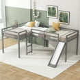 thumbnail image 1 of Newest L-Shaped Twin Loft Bed with Slide , Ladder, Gray Corner Loft Bed Set, Space Saving Twin Size Loft Beds with Fun Slide, Perfect for Small Rooms, 1 of 13