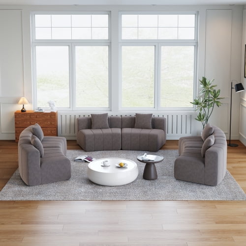 Newest Large Curved Chenille Sectional for Great Room & Creative Studio, 6-Seat Modular Sofa with 6 Pillows,Grey