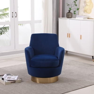 Newest Luxury Accent Chair for Apartments, Swivel Velvet Barrel Chair with 360 Rotation and Silent Base,Navy