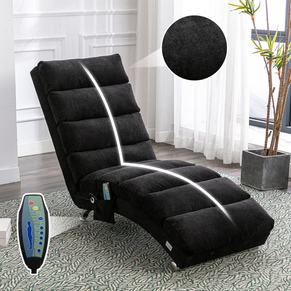 Newest Luxury Chaise Lounge with Vibration Function, Modern Fixed Back Recliner,Black