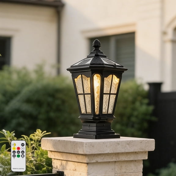 Newest Matte Black Die-Cast Aluminum Outdoor Post Lantern Light, European Vintage Waterproof Pillar Column Lamp with Bulb Included, IP54 Weatherproof Garden Pathway Driveway Porch Post Top Light