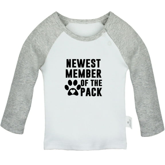Newest Member Of The Pack Funny T shirt For Baby, Newborn Babies T-shirts, Infant Tops, 0-24M Kids Graphic Tees Clothing (Long Gray Raglan T-shirt, 0-6 Months)