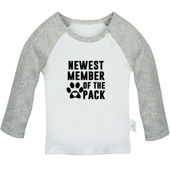 Newest Member Of The Pack Funny T shirt For Baby, Newborn Babies T-shirts, Infant Tops, 0-24M Kids Graphic Tees Clothing (Long Gray Raglan T-shirt, 0-6 Months)