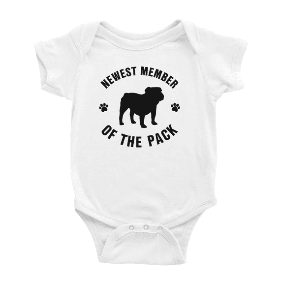 Newest Member of The Pack Bulldog Dog Funny Baby Jumpsuits Boy Girl