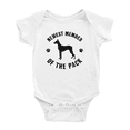 thumbnail image 1 of Newest Member of The Pack Doberman Pinscher Dog Cute Baby Romper Boy Girl, 1 of 5