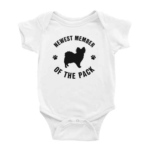 Newest Member of The Pack Papillon Dog Funny Baby Bodysuit Boy Girl