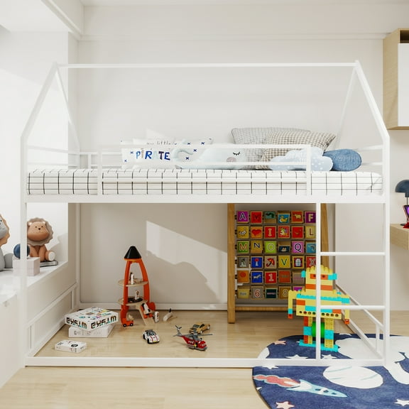 Newest Metal Twin over Twin Bunk Bed/ Heavy-duty Sturdy Metal/ Noise Reduced/ Safety Guardrail/No Box Spring Needed,White