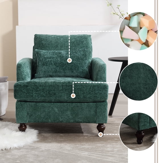 Newest Mid Century Modern Tufted Chenille Club Chair with Studded Detail, Removable Cushion for Living Room & Reading Nook,Emerald