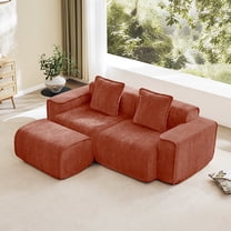 Newest Modern L-Shape Velvet Sectional Sofa with Ottoman & Throw Pillows for Small Living Room & Apartment, Red