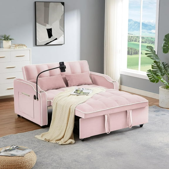Newest Modern Pink Velvet Folding Sofa Bed - Tufted 3-in-1 Chair Recliner & Single Bed, Space Saving Convertible for Apartments