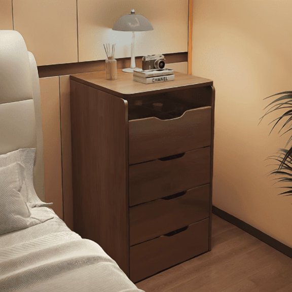 Newest Modern Vanity Set with Glass Top, Flip-Up Mirror and Cushioned Stool Included, Walnut for Bedroom