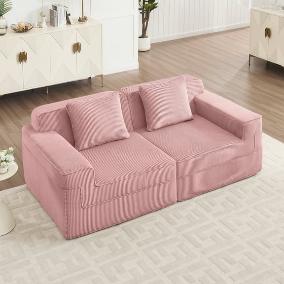 Newest Modular 2 Seat Loveseat Boneless Sofa, Cloud Sectional Couch,Deep Seat, Modern Modular 2-Seat Sofa Couch,Throw Pillows Corduroy Fabric Pink