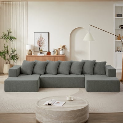 Newest Modular Cloud Chenille U-Shaped Sectional Sofa with No Assembly Required,Grey