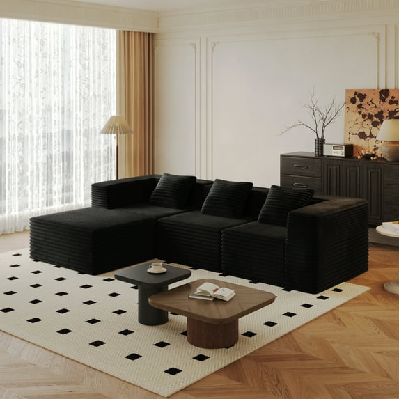 Newest Modular Sectional Couches for Living Room with Deep Seat, Compression Sofa, High Density Memory Foam, Boneless Upholstered Couches, No Assembly (3*Seat+1*Ottoman)