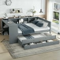thumbnail image 1 of Newest Multifunctional Full Size Storage Daybed with Trundle, Drawers, Shelves and Desk, Space-Saving Pine Wood Frame, Grey, 1 of 18