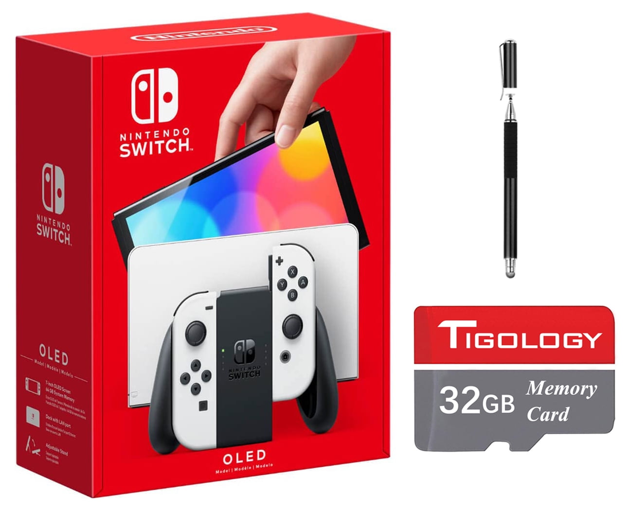 Newest Nintendo Switch 64GB OLED Model Bundle, Nintendo Switch Console with White Joy-Con Controllers, Vibrant 7-inch OLED Screen, 64GB Storage, HDMI, Bluetooth, Tigology Accessories