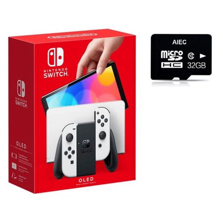 Newest Nintendo Switch (OLED Model) White Joy Con 64GB Console Bundle w/ AIEC Accessory