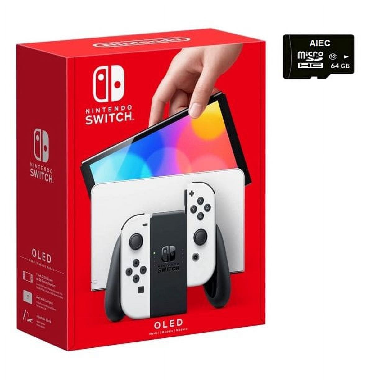 Newest Nintendo Switch (OLED Model) White Joy Con 64GB Console Bundle w/  AIEC Accessory 